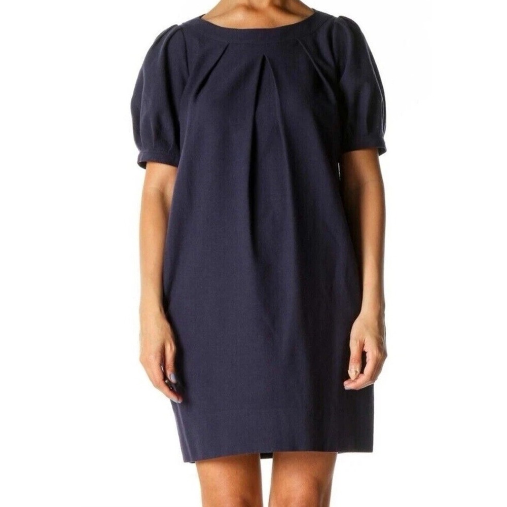 Theory Small Dress Becca W Shift Wool Blend Short Sleeve Pockets Pleated‎ Purple